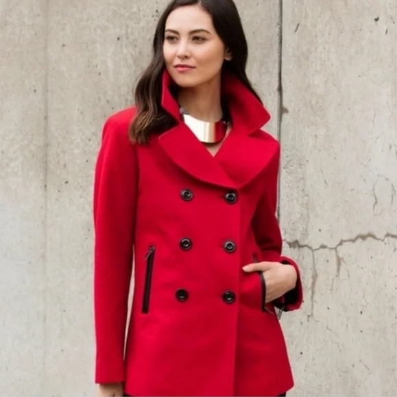 Black Rivet Jackets & Blazers - Black Rivet Women's Wool Blend Button Up Peacoat in Red Size S